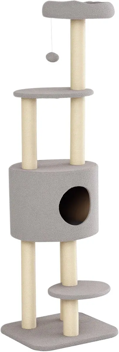 Pawhut Kattenkrabpaal Hout 45x40x148cm Grijs