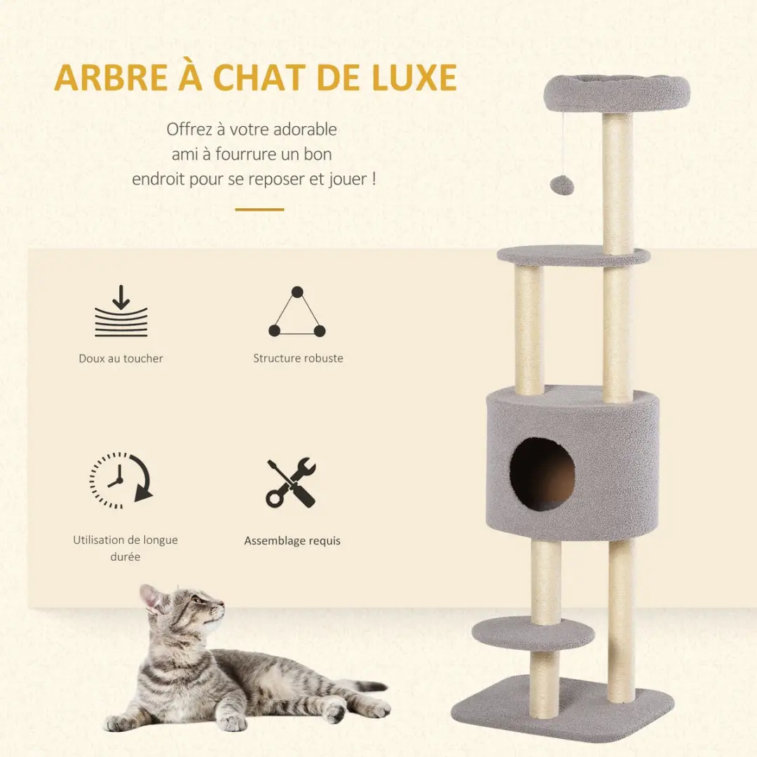 Pawhut Kattenkrabpaal Hout 45x40x148cm Grijs