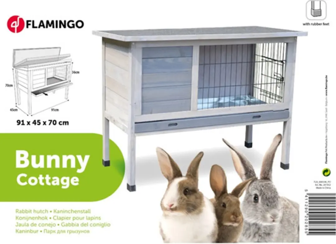 Flamingo Konijnenhok Bugs Cottage - 91x45x72cm Grijs