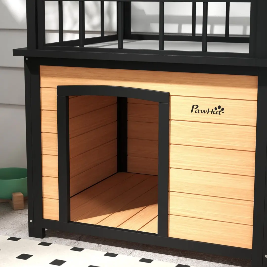 Pawhut Hundehuis met Balkon - Tannenhout - Geel - 121x77x78cm