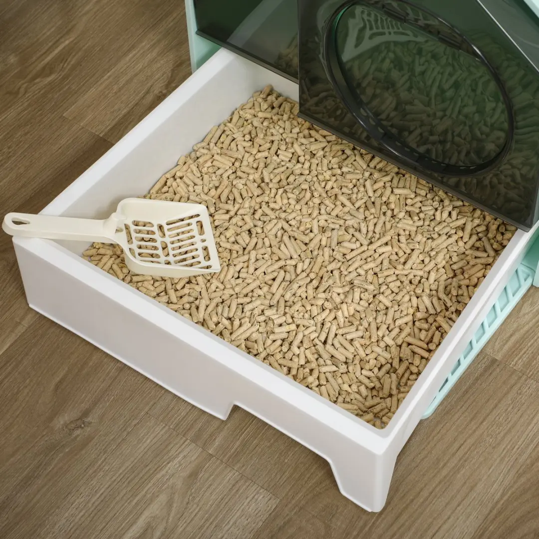 Pawhut Kattenbak met Haube 47x45x42cm - ABS - Lichtblauw