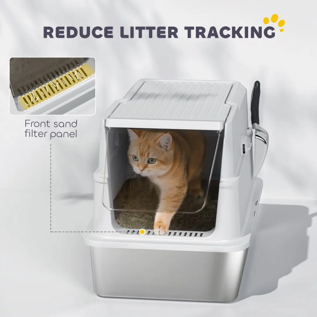 Pawhut Roestvrijstalen Kattenbak 60L - Lichtgrijs