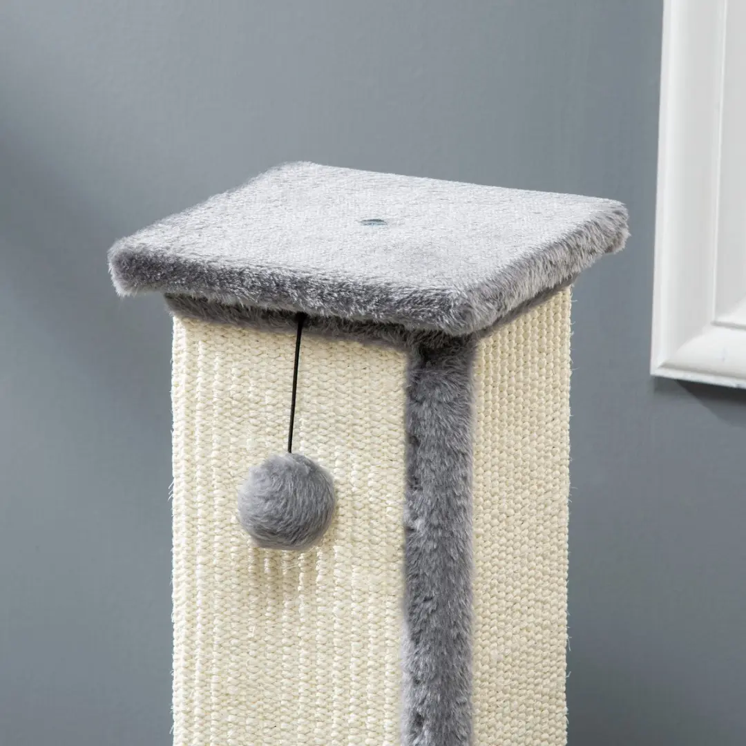 Pawhut Kratzstamm 81cm Kattenkrabpaal - 14,5cm Ø - Grijs/Crème