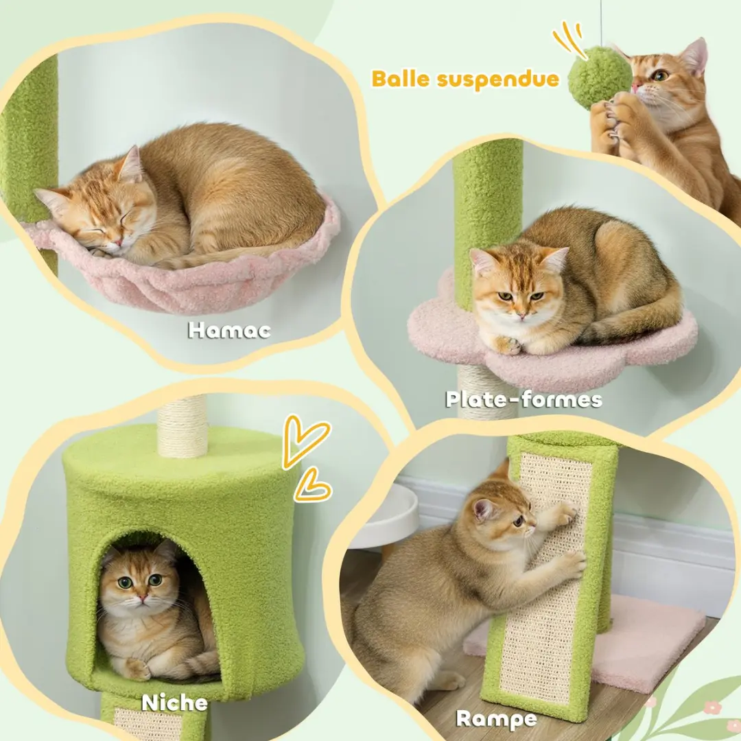 Pawhut Kattenkrabpaal Spaansplaat 30x25x240cm - Groen