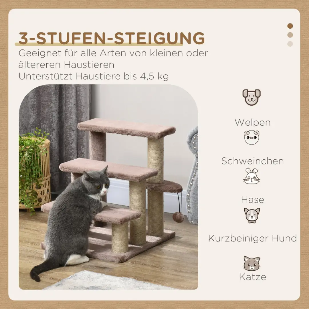 Pawhut Katzentreppe Jute 45x40x48cm - 3 Ligplekken - Bruin