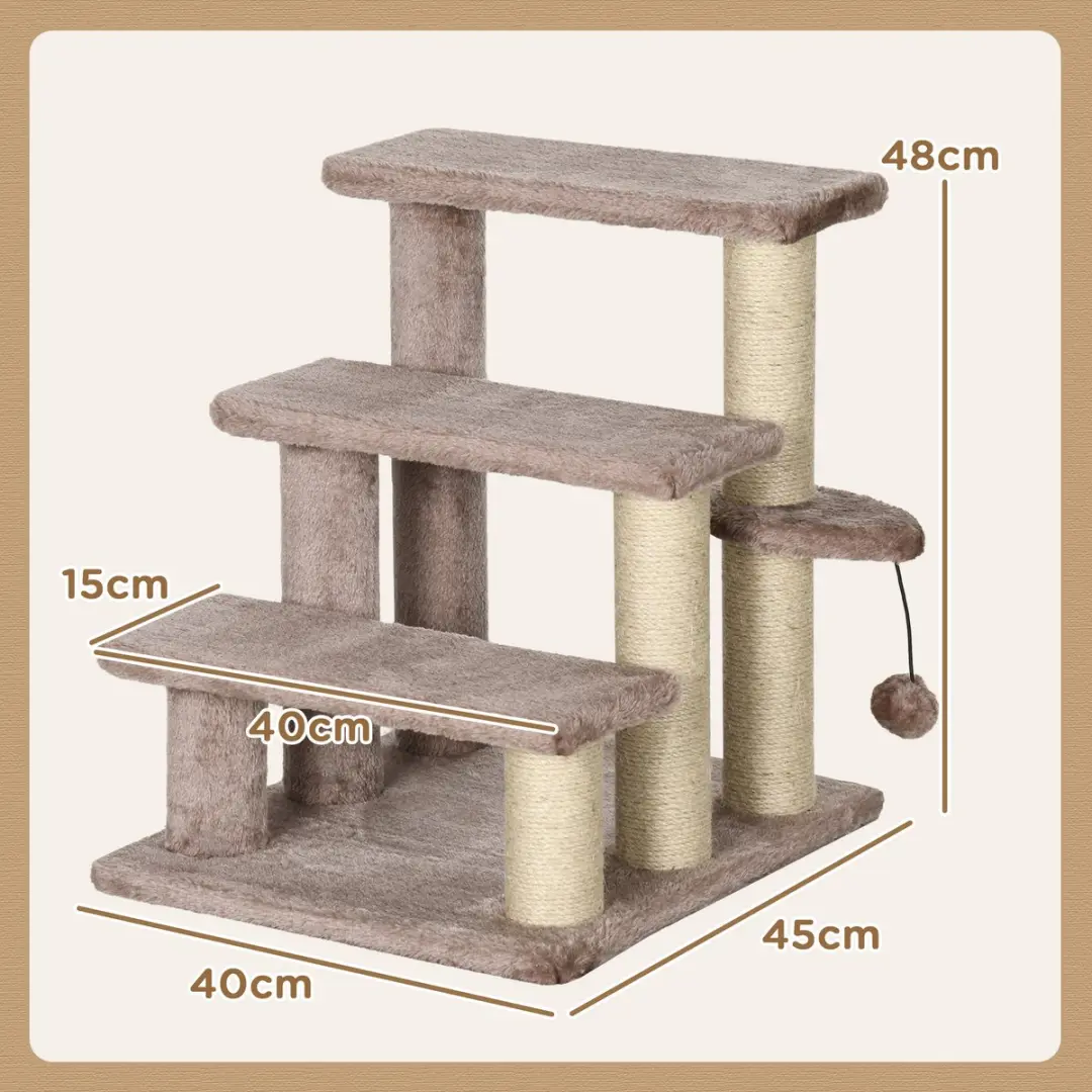 Pawhut Katzentreppe Jute 45x40x48cm - 3 Ligplekken - Bruin