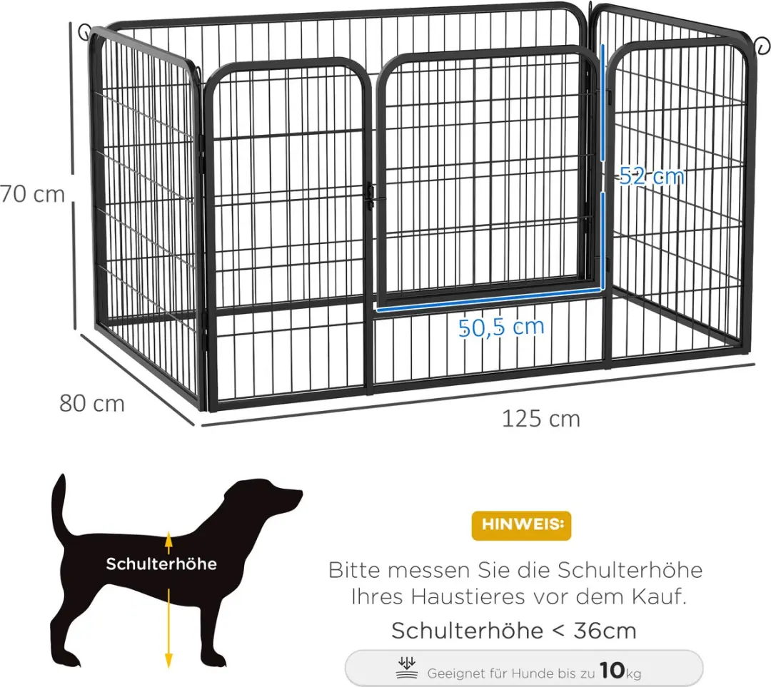 Pawhut Welpenuitloop 70x80cm - Zwart