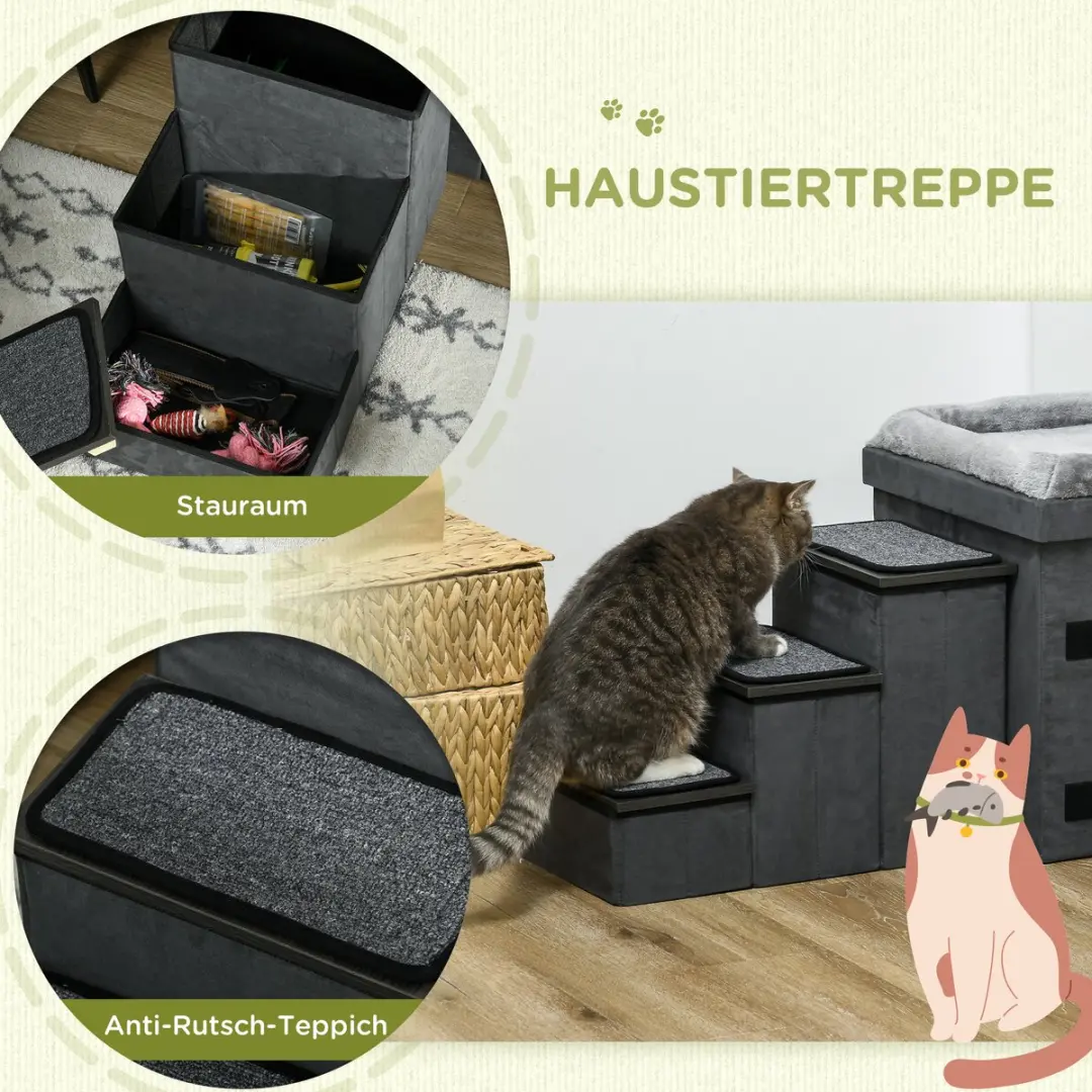 Pawhut Kattenhuis met Trap - 78x48x49,5cm - Grijs