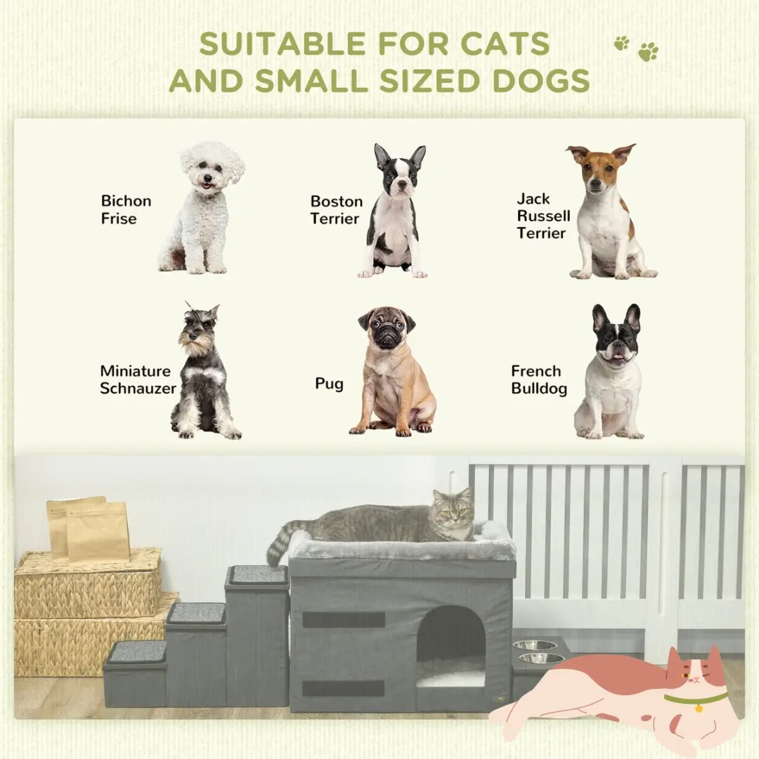 Pawhut Kattenhuis met Trap - 78x48x49,5cm - Grijs