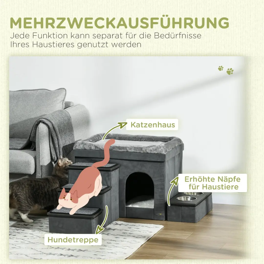 Pawhut Kattenhuis met Trap - 78x48x49,5cm - Grijs