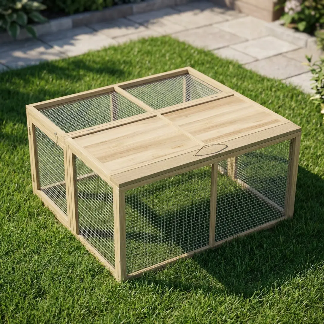 Pawhut Kaninchenstall Houten - 110x105x50cm - Natur