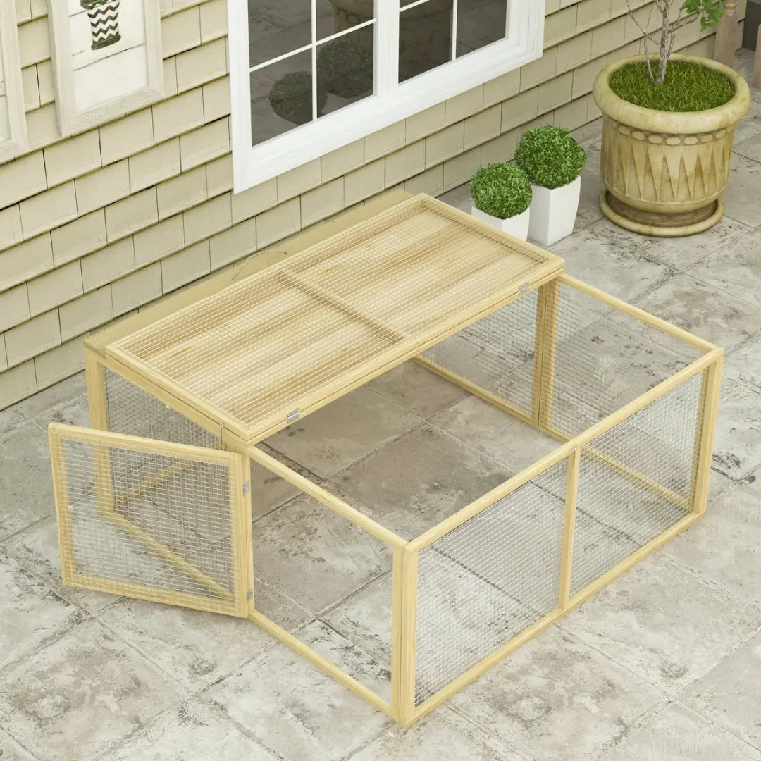 Pawhut Kaninchenstall Houten - 110x105x50cm - Natur
