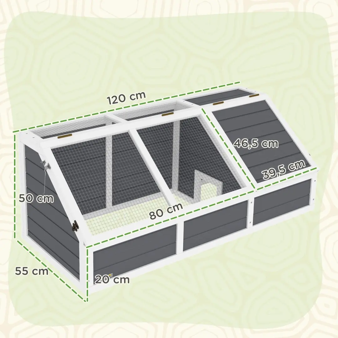 Pawhut Schildpaddenhuis Vurenhout 120x55x50cm - Lichtgrijs