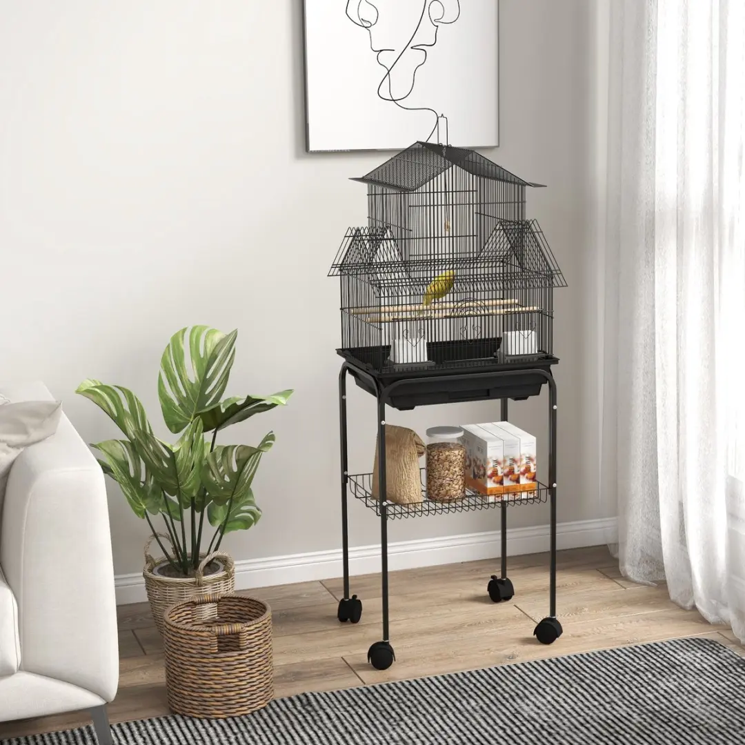 Pawhut Vogelkooi Staand 50,5x41x121cm - Zwart
