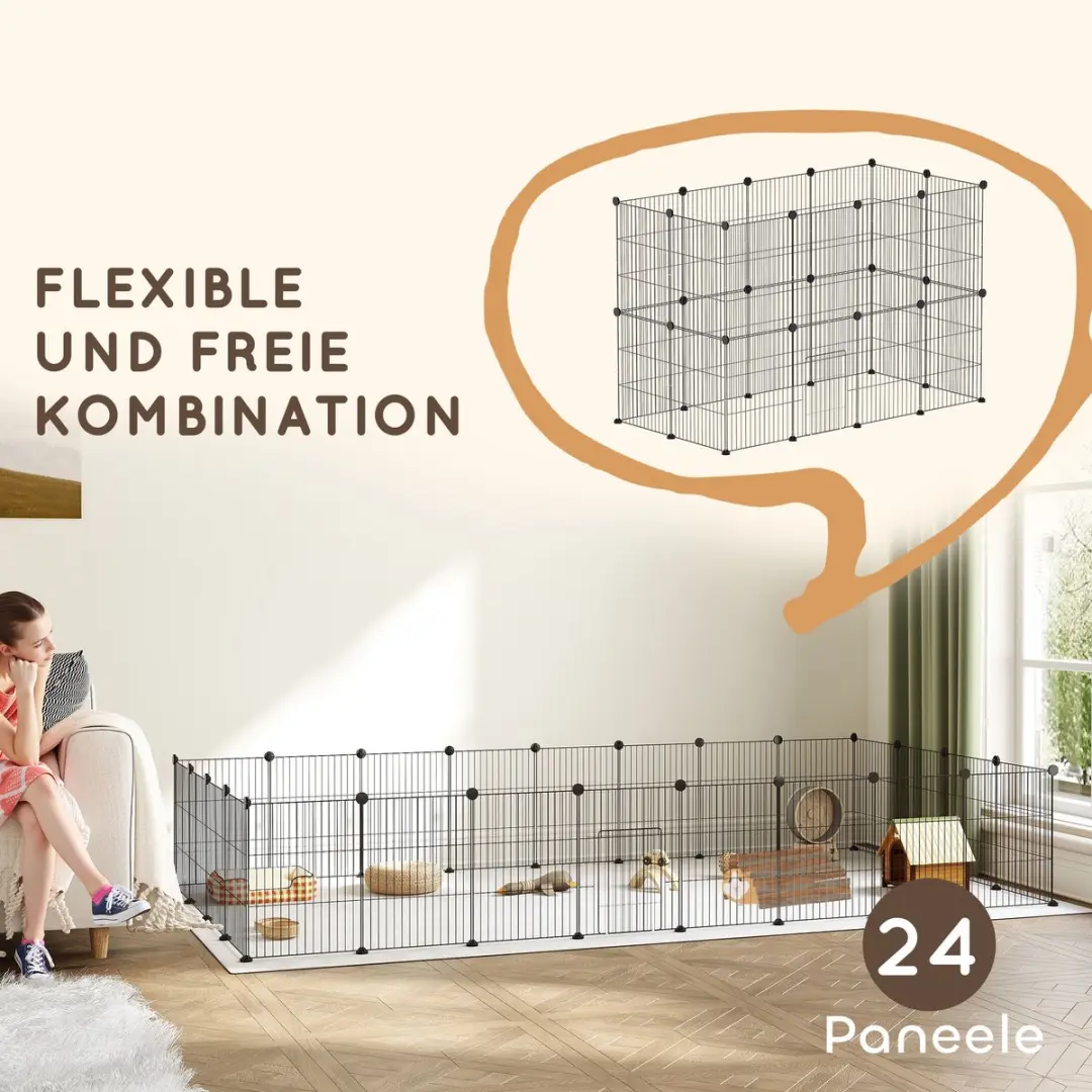 Pawhut Konijnenhok 120x60x80cm - Staal - Zwart