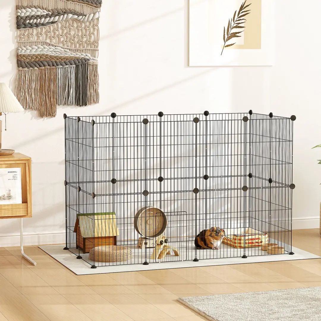 Pawhut Konijnenhok 120x60x80cm - Staal - Zwart - afbeelding 6 van 6