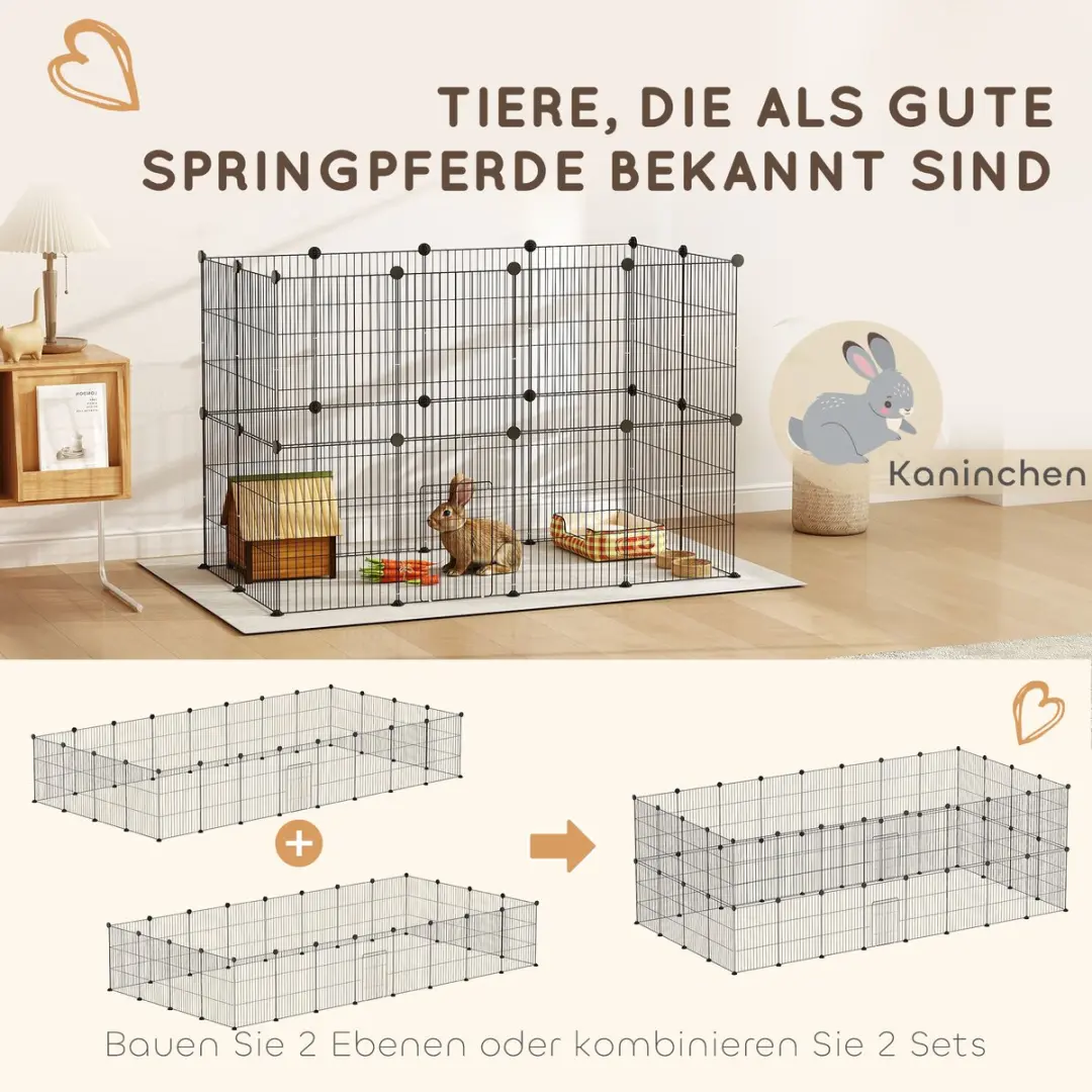 Pawhut Konijnenhok 120x60x80cm - Staal - Zwart