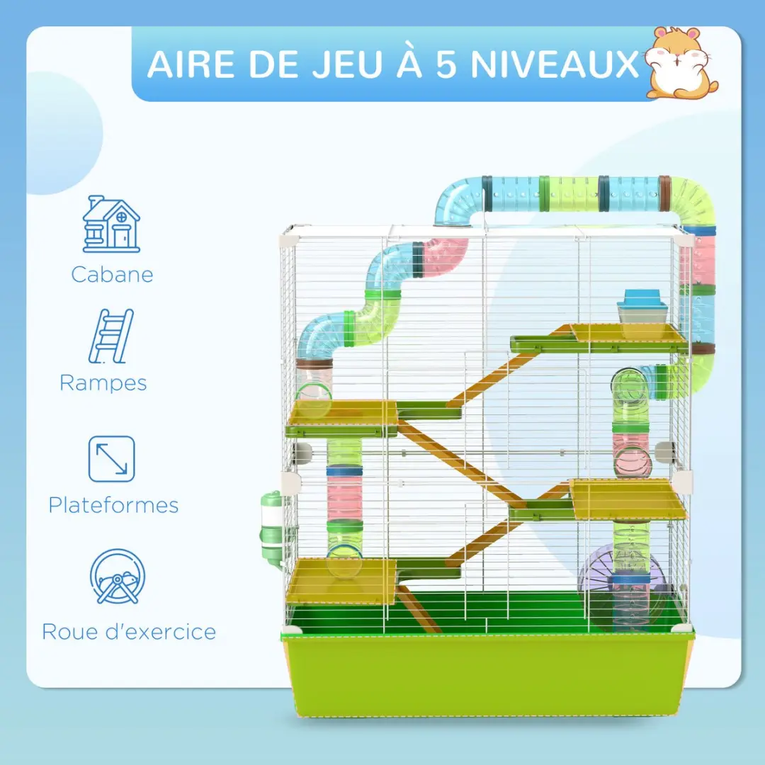 Pawhut Hamsterkooi 59x36x69cm - Groen/Wit