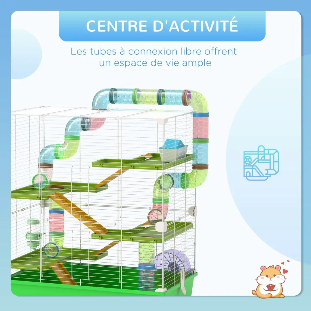 Pawhut Hamsterkooi 59x36x69cm - Groen/Wit