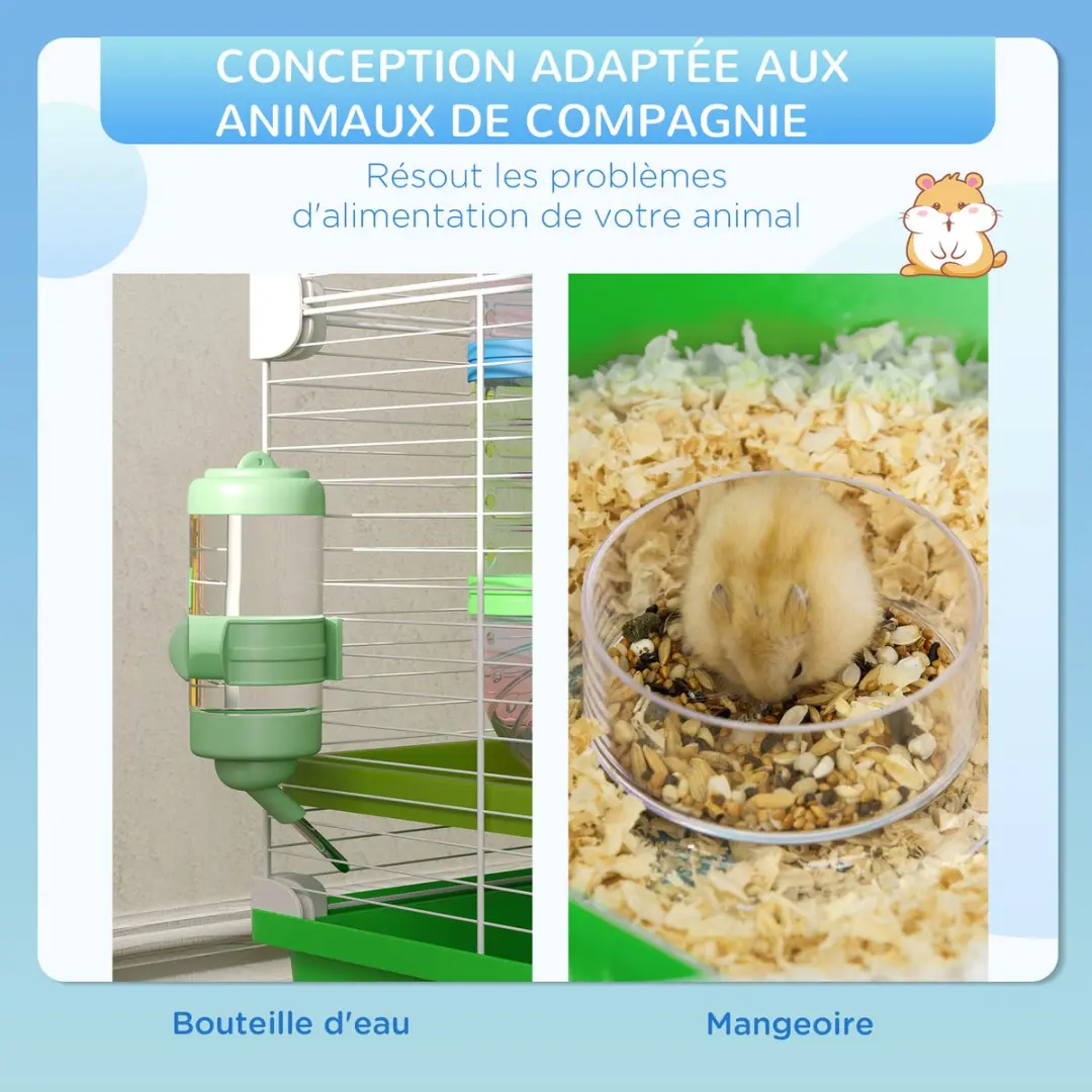 Pawhut Hamsterkooi 59x36x69cm - Groen/Wit