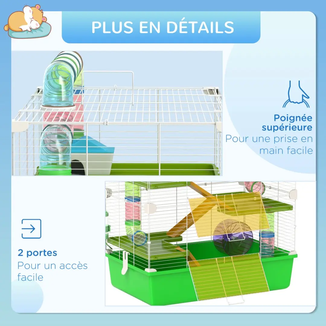 Pawhut Hamsterkooi 59x36x69cm - Groen/Wit - afbeelding 6 van 6