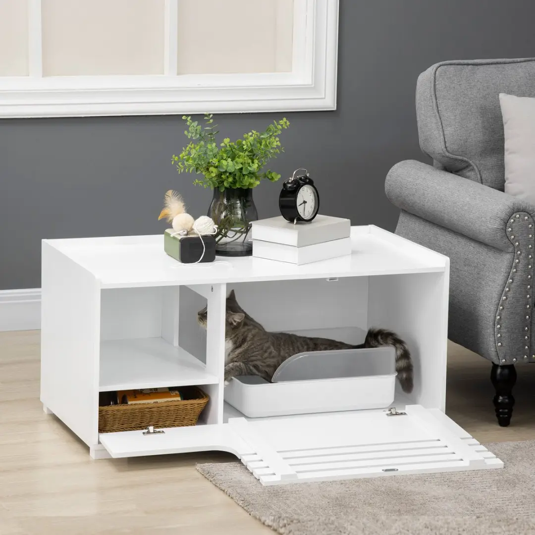Pawhut Kattenbak met Verhoogde Vloer D31-045 - Wit