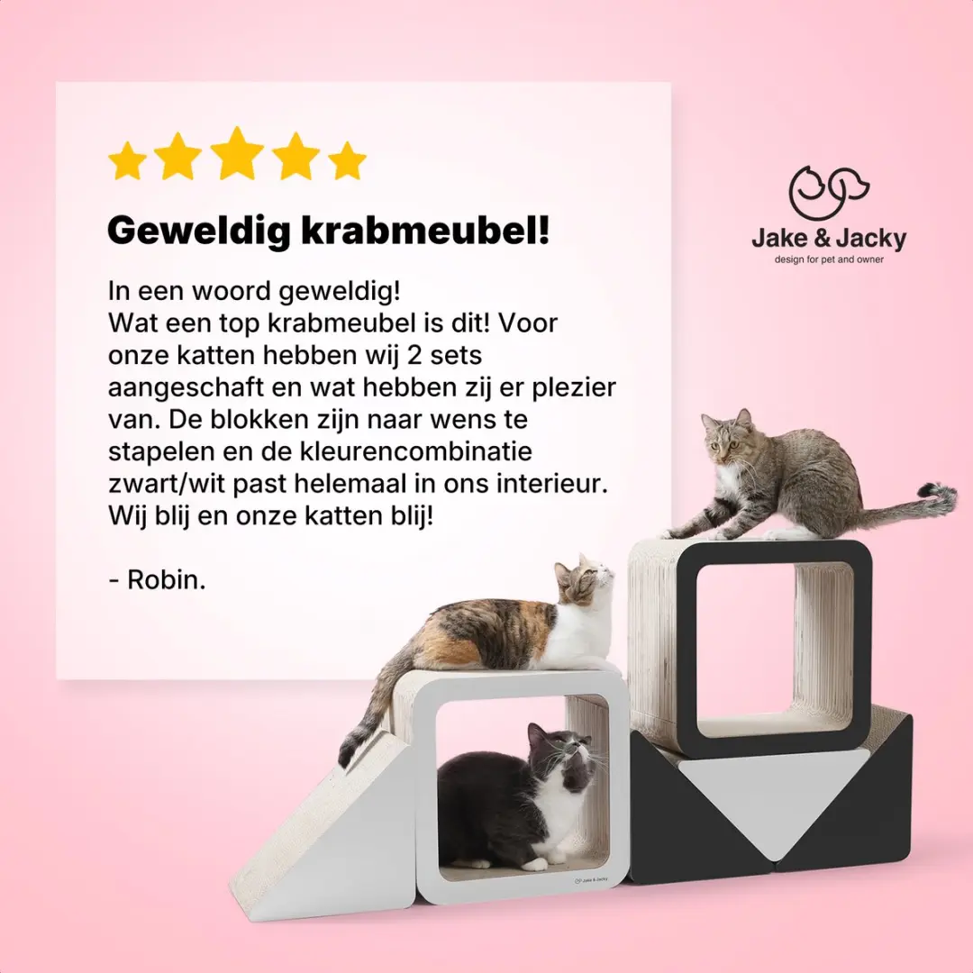 Jake and Jacky Krabkarton Kattenbed - 3 Stuks - Wit/Zwart