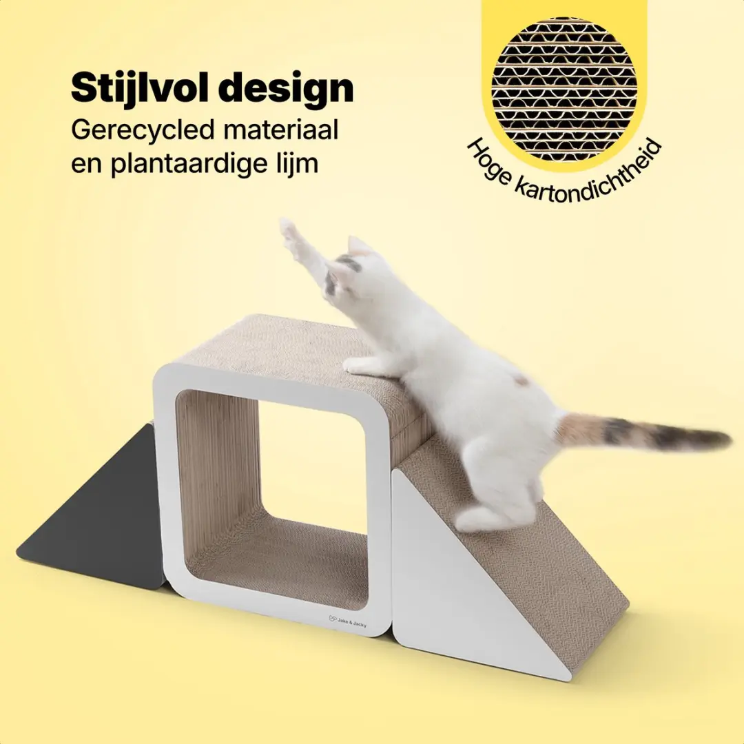 Jake and Jacky Krabkarton Kattenbed - 3 Stuks - Wit/Zwart