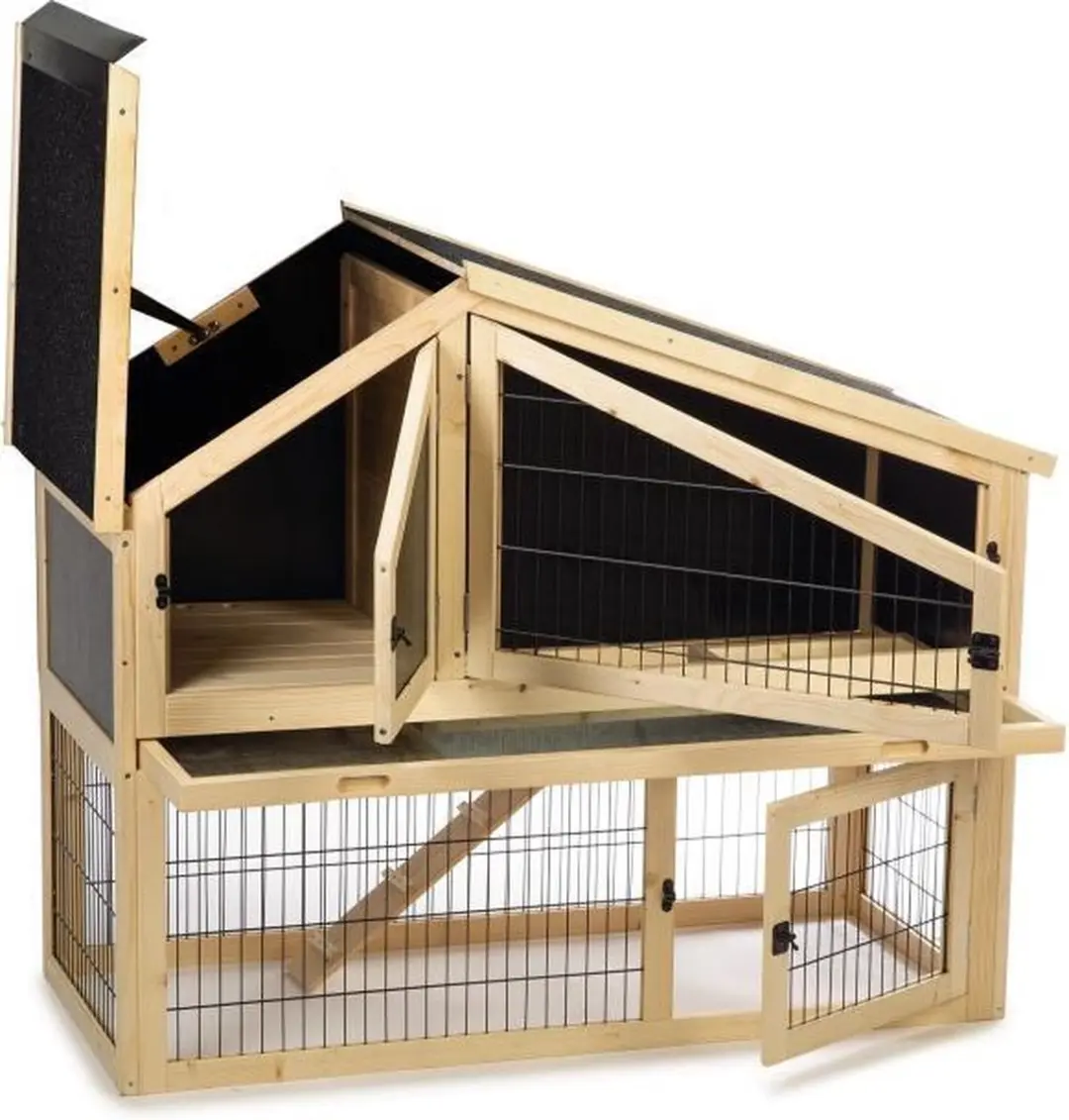 Beeztees Houten Konijnenhok Durka 122x52x98cm - 2 Verdiepingen