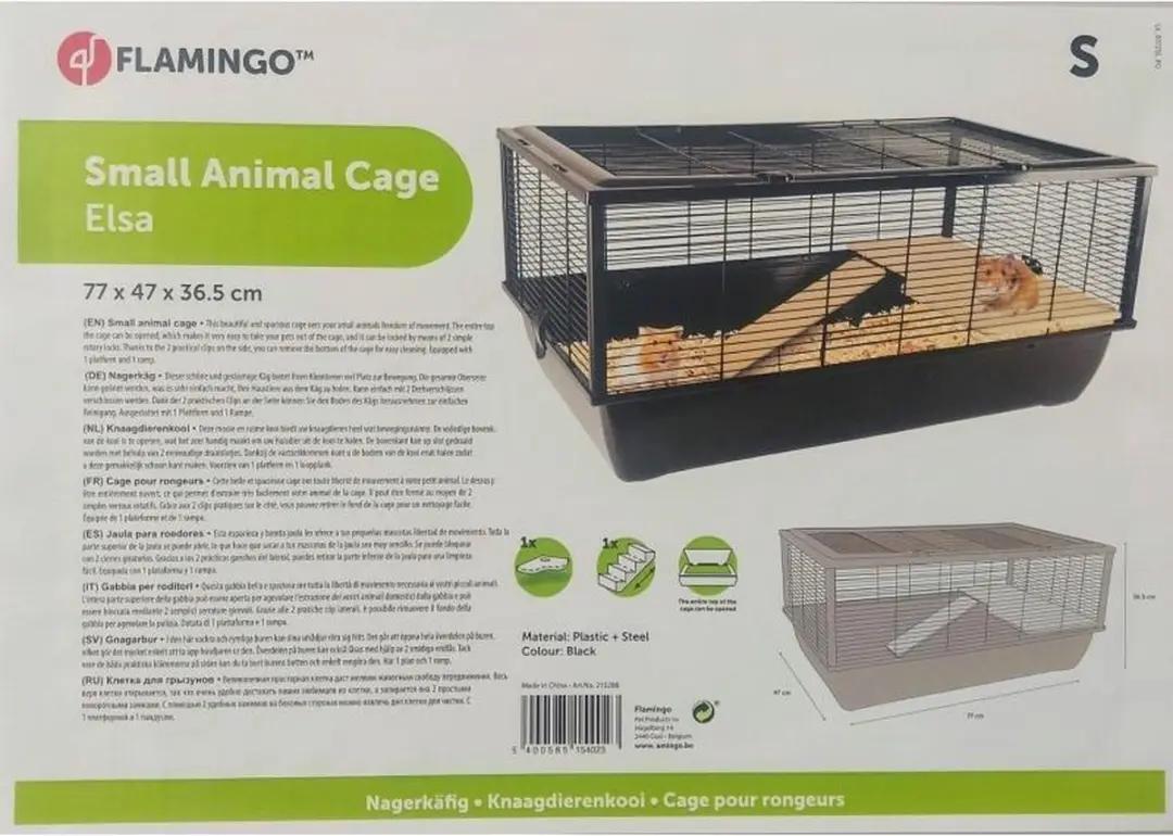 Flamingo Elsa Hamsterkooi - 77x47x36,5cm - Metaal zwart & hout naturel - afbeelding 6 van 6