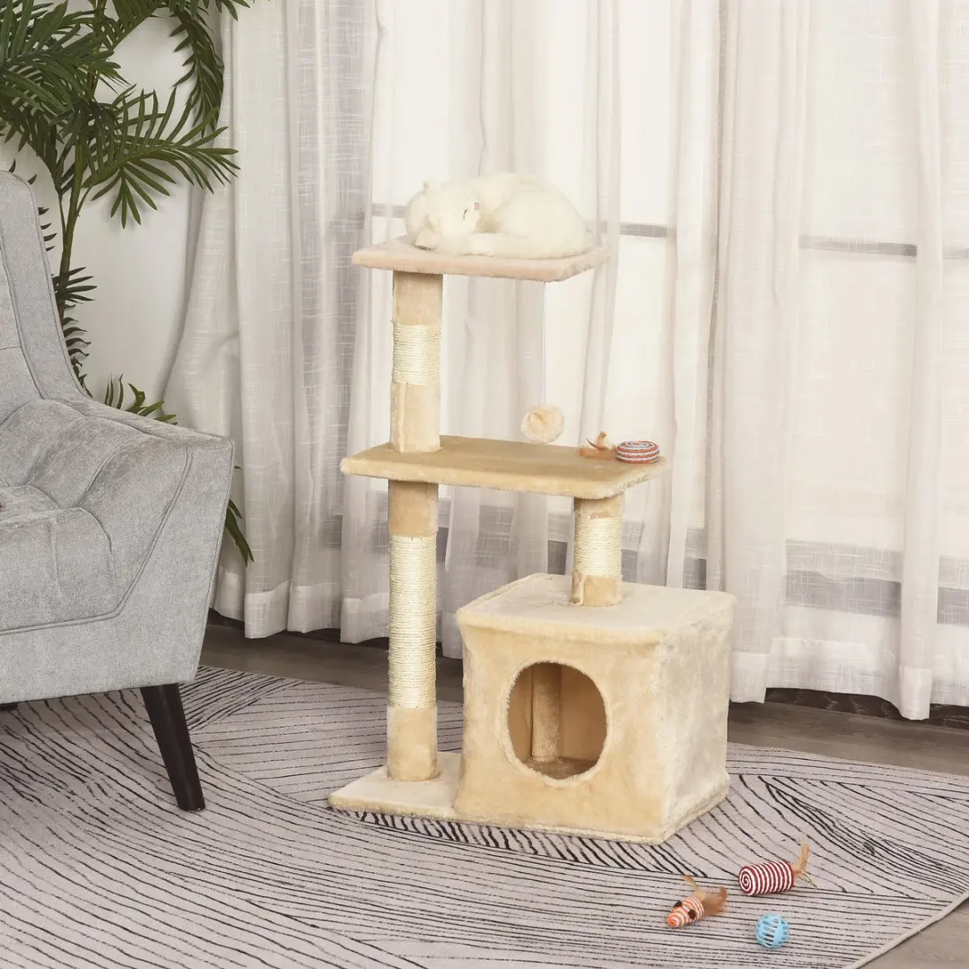 Pawhut Krabpaal D30-285 - 80cm - 3 Niveaus - Beige