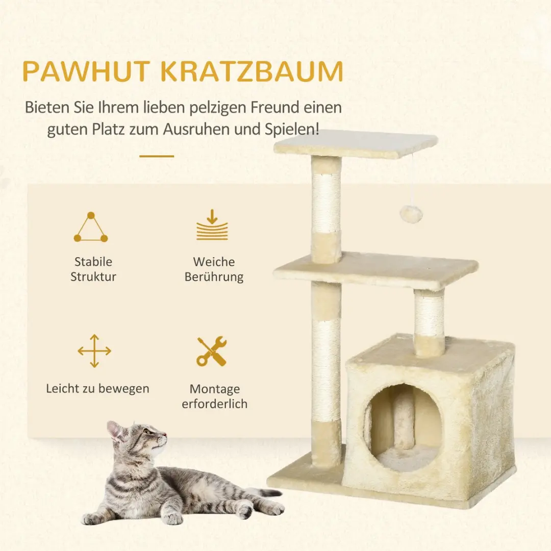 Pawhut Krabpaal D30-285 - 80cm - 3 Niveaus - Beige