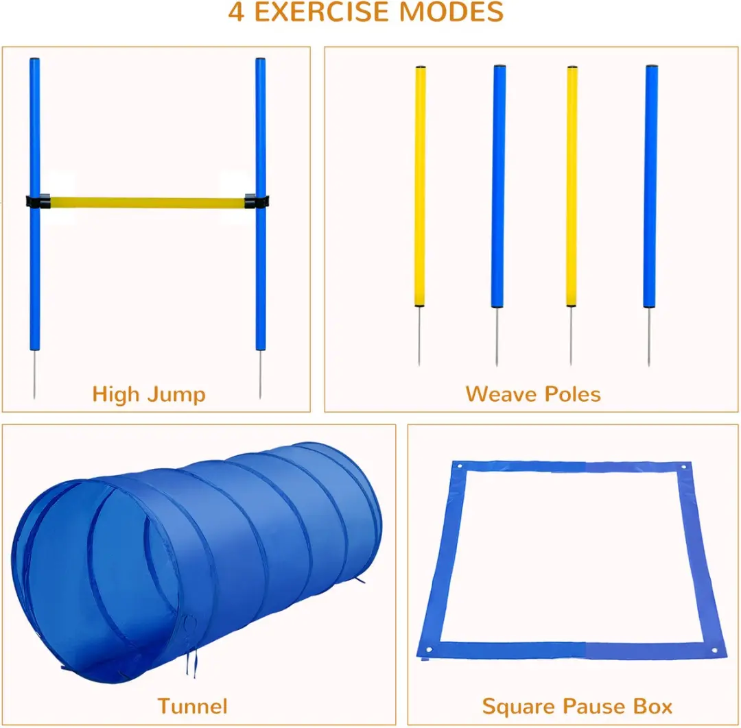 Pawhut Agility Set - Hoogte verstelbaar met tunnel - Geel/Blauw