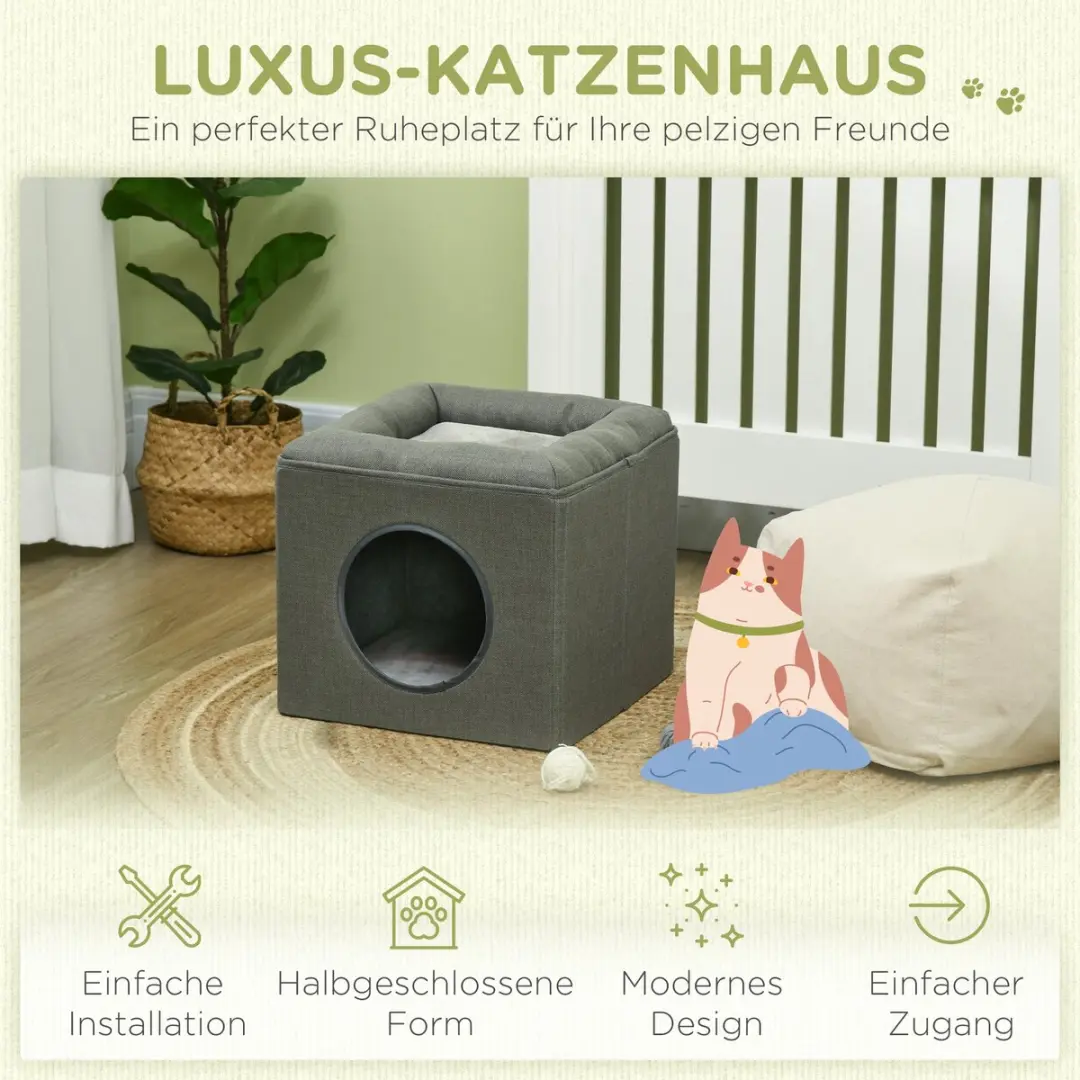 Pawhut Kattenhuis 2-laags - 36,5x36,5x33cm - Groen