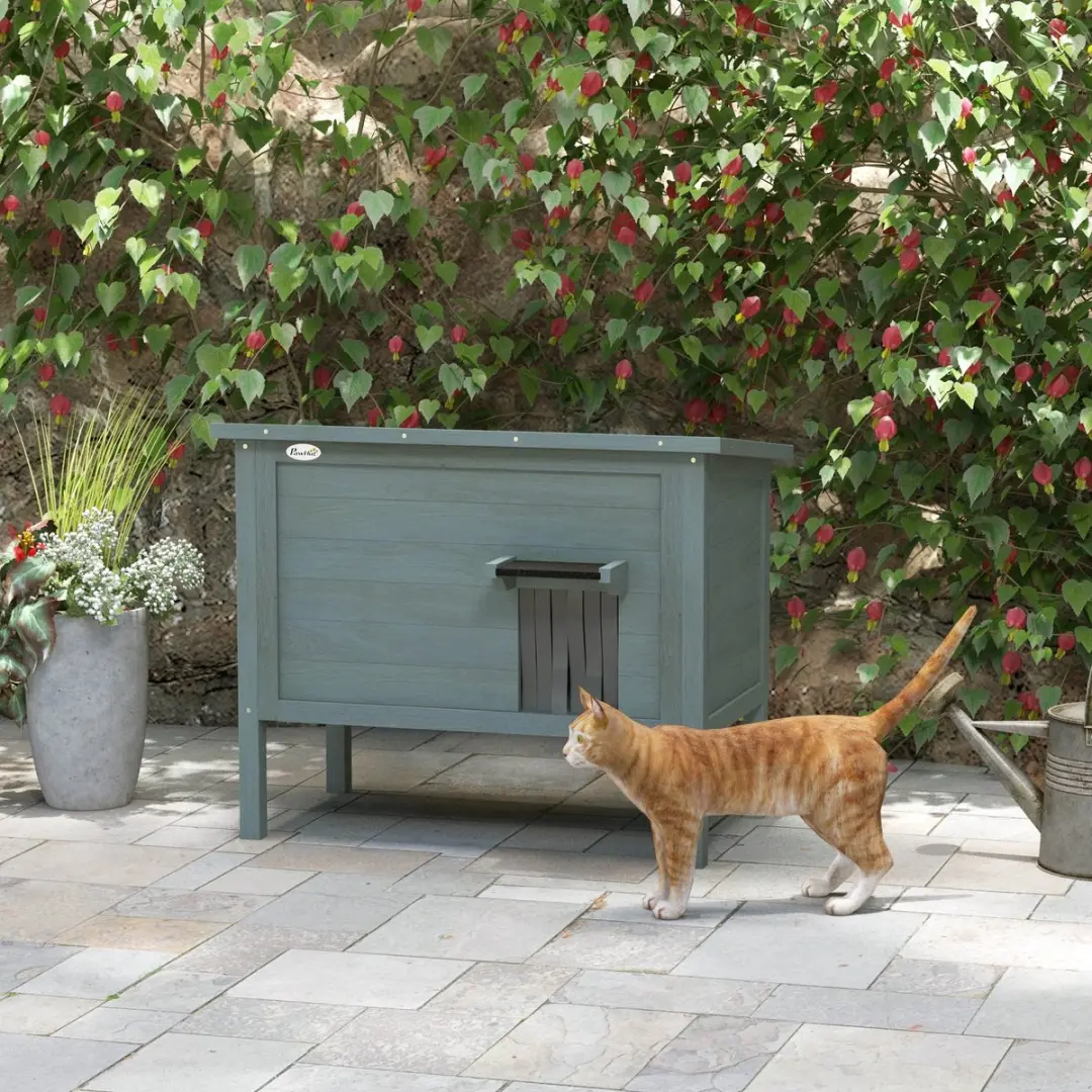 Pawhut Kattenhuis Donkergrijs Geïsoleerd