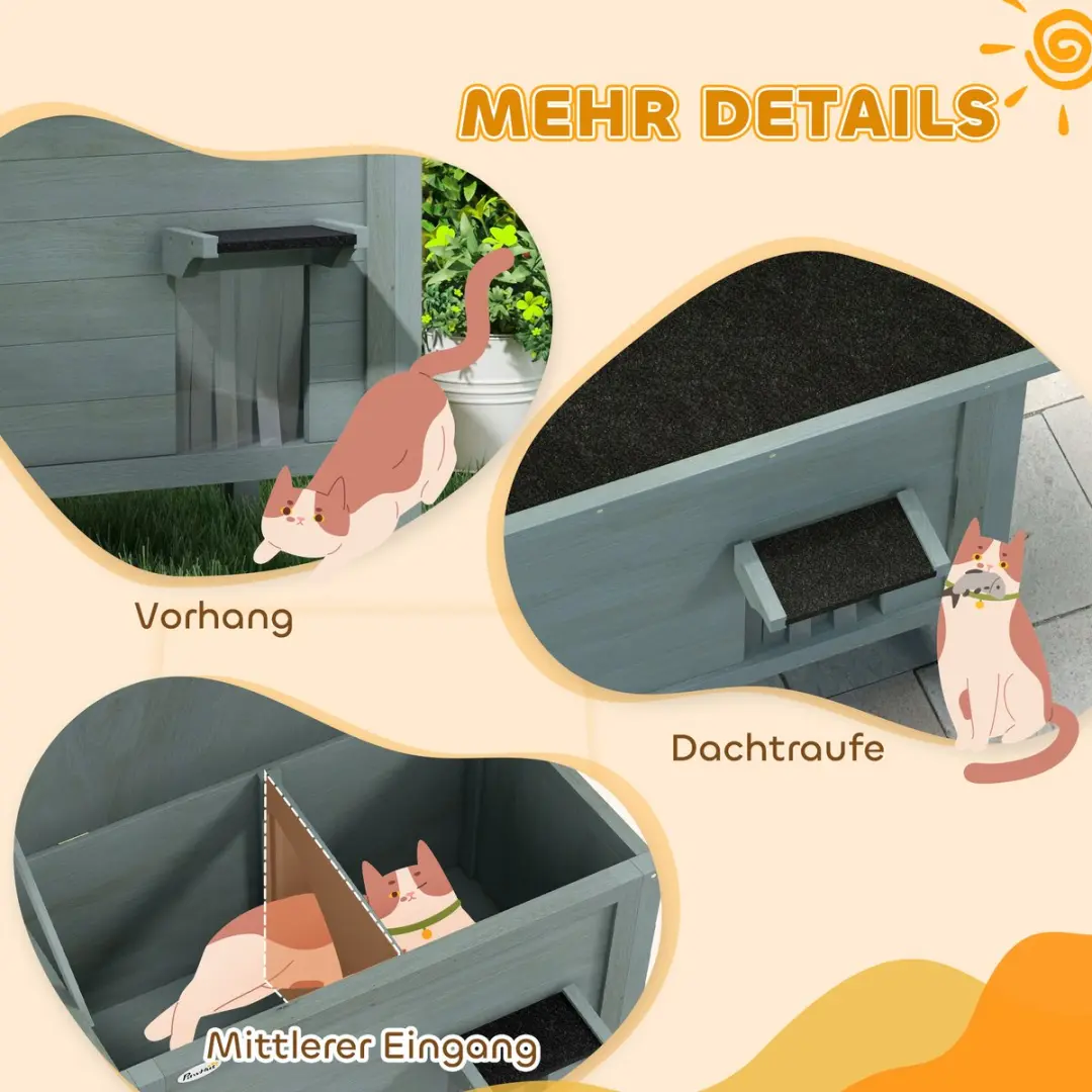 Pawhut Kattenhuis Donkergrijs Geïsoleerd