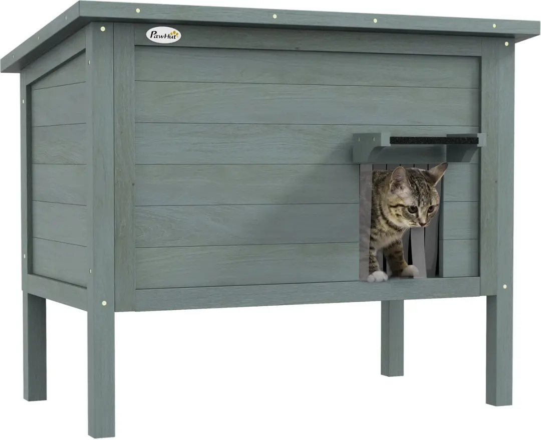 Pawhut Kattenhuis Donkergrijs Geïsoleerd
