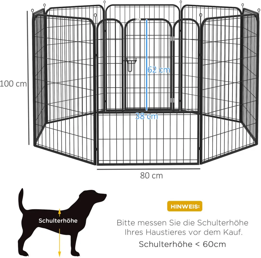 Pawhut Puppy Outlet Metaal - 8-delig zwart