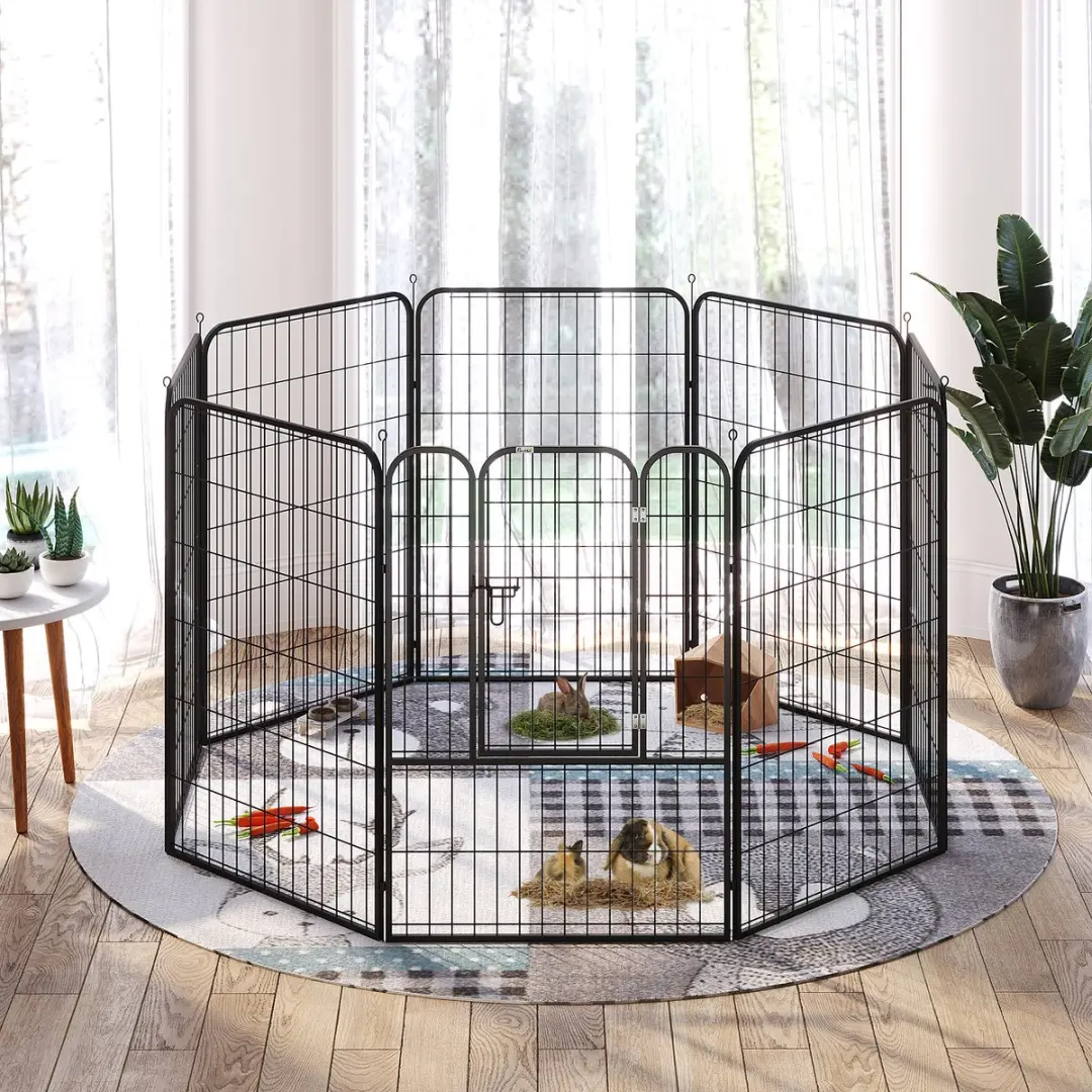 Pawhut Puppy Outlet Metaal - 8-delig zwart