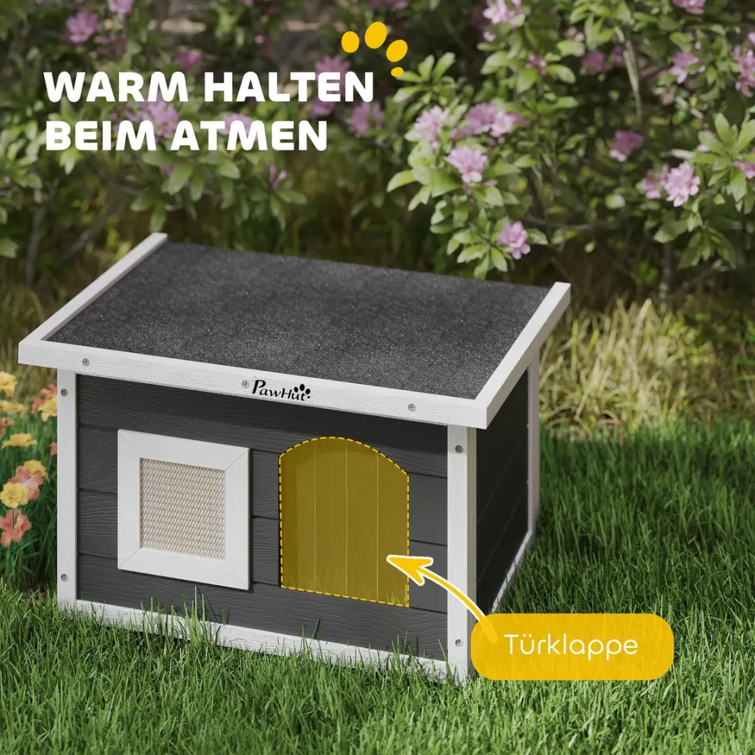 Pawhut Kattenhuis met Krabmat en Deurklep - Grijs