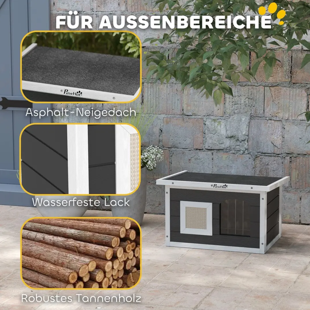 Pawhut Kattenhuis met Krabmat en Deurklep - Grijs