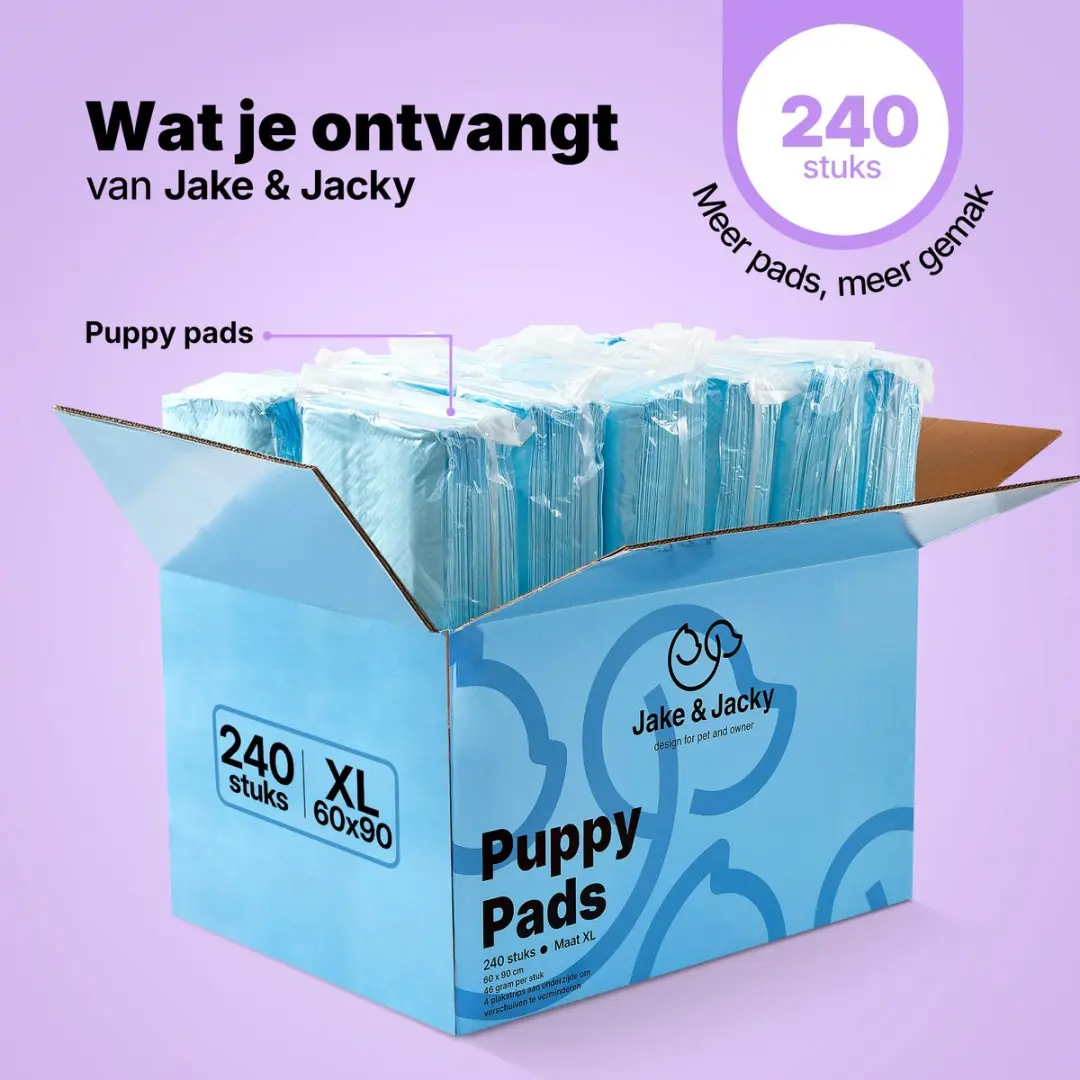 Jake and Jacky Puppy Training Pads 60x90cm - 240 Stuks - afbeelding 6 van 6