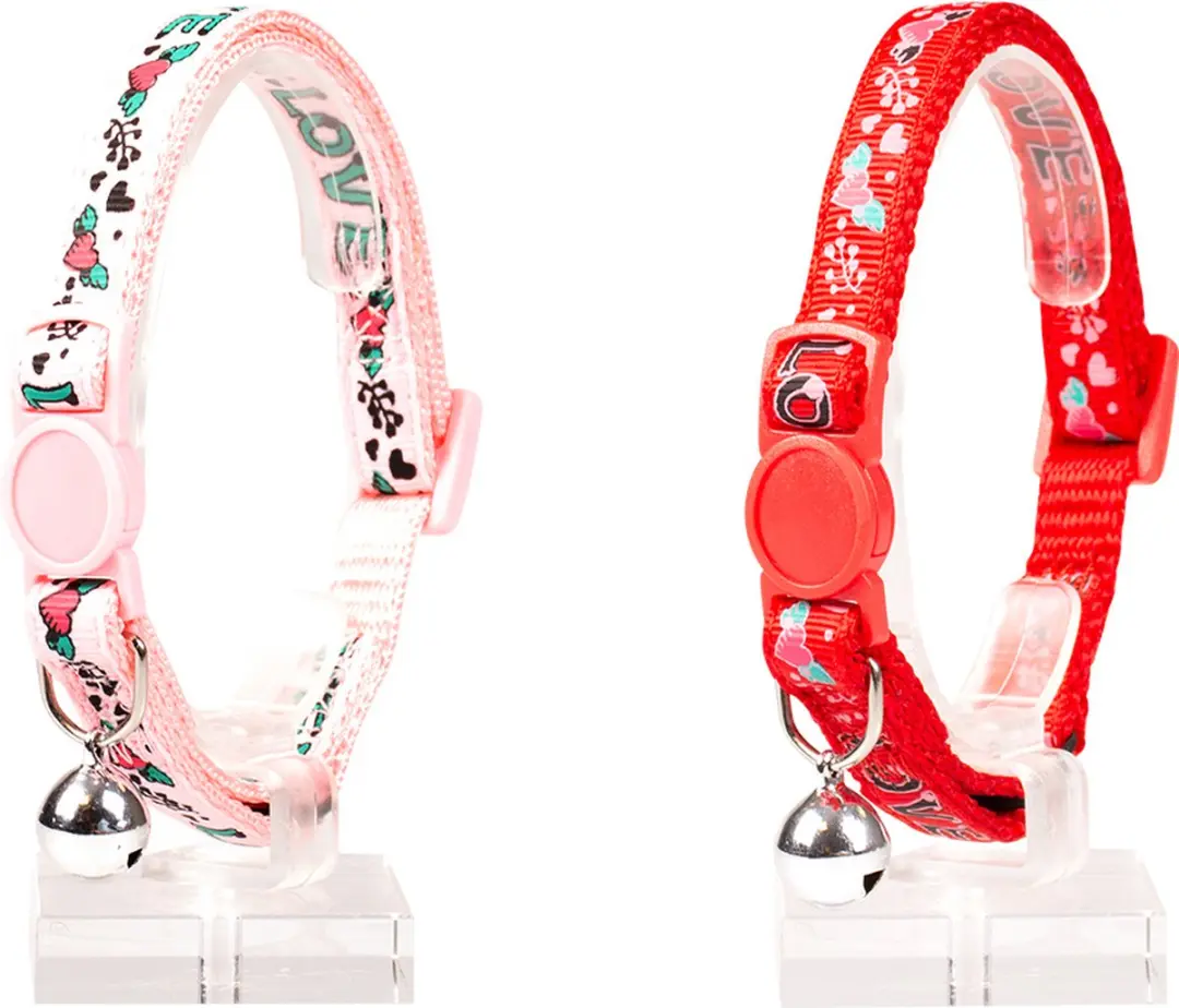 DuvoPlus Kattenhalsband Love Nylon 20-30cm - Rood/Roze