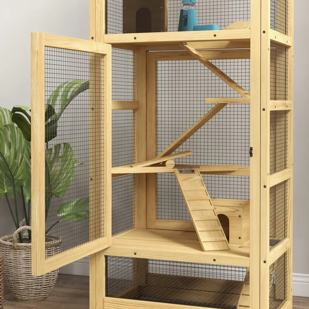 Pawhut Hamsterkooi Vurenhout 54x38x131cm - Natuurlijk