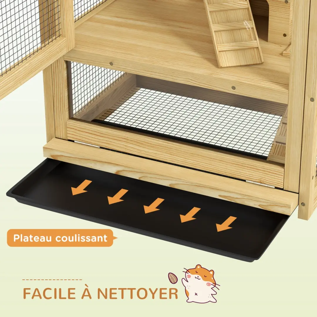 Pawhut Hamsterkooi Vurenhout 54x38x131cm - Natuurlijk - afbeelding 6 van 6