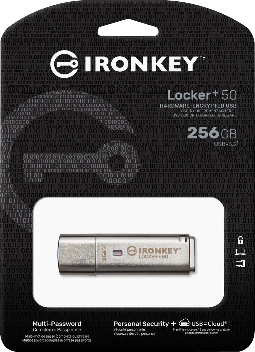 Kingston IronKey Locker+ 50 IKLP50/256GB USB - 256GB - Zilver - afbeelding 3 van 6