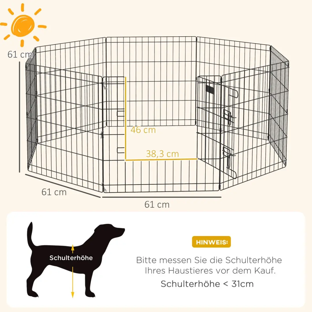 Pawhut Huisdierenren Metaal 61L x 4B x 61H cm - Zwart