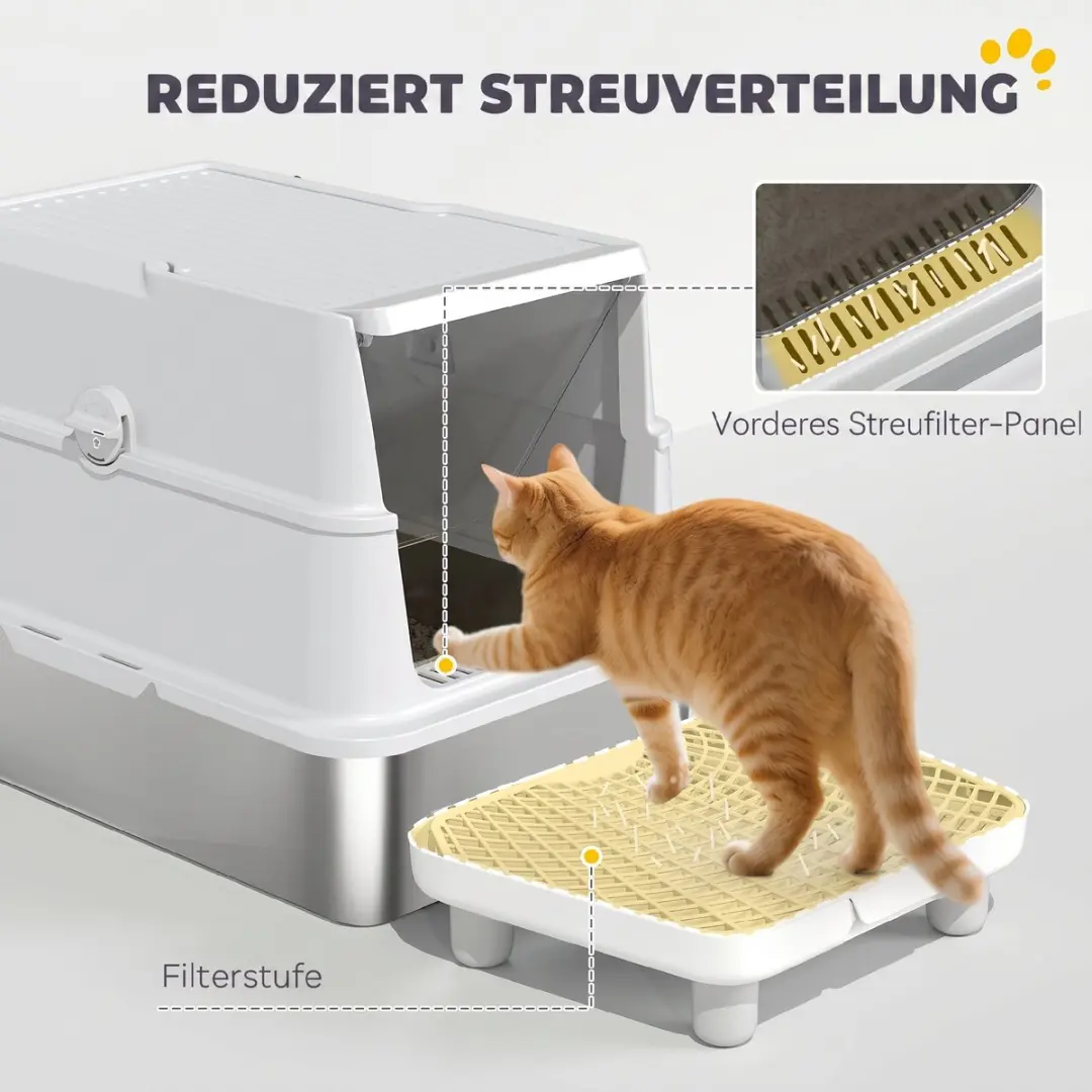 Pawhut Kattenbak Edelstahl - 60x40x43cm - Hellgrau