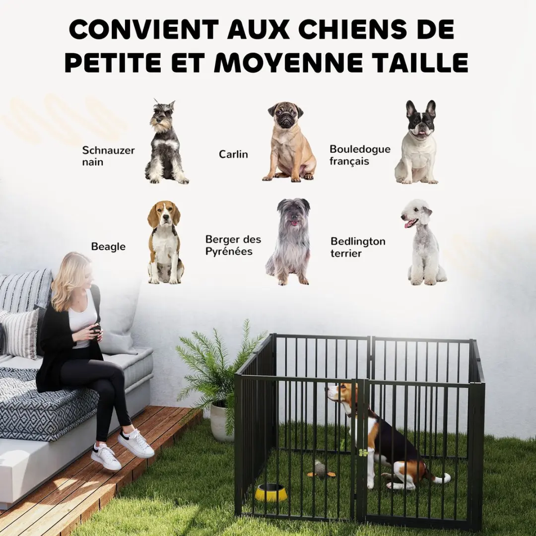 Pawhut Huisdierenspeelpen Staal 240x120x76cm - Zwart
