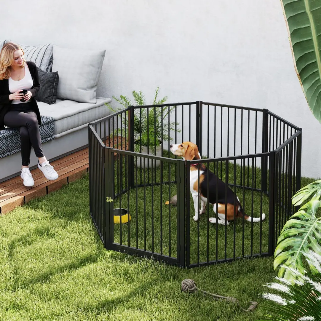 Pawhut Huisdierenspeelpen Staal 240x120x76cm - Zwart